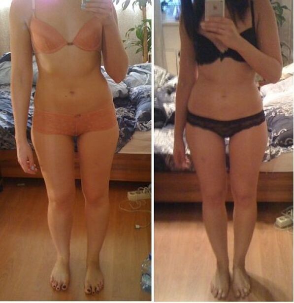 یک دختر قبل و بعد از کاهش وزن در رژیم ژاپنی در 14 روز